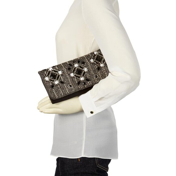 Banana Republic Sofie Beaded Clutch Black and Silver - Like New